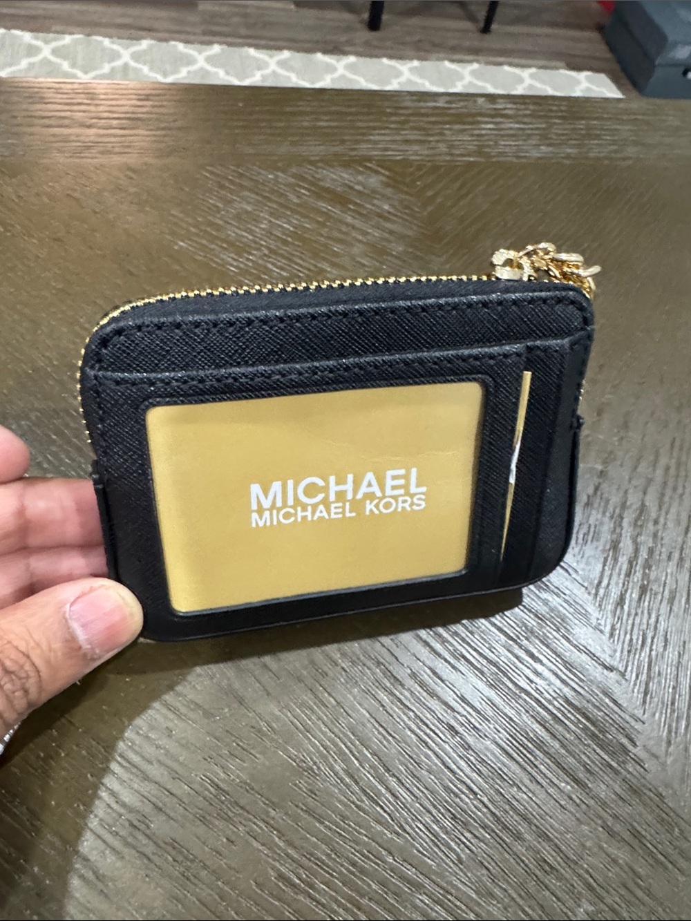 MICHAEL Michael Kors Black Card Case with Gold-Tone Zip